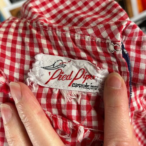 Vintage 60s-70s Pied Piper Blue Red Gingham Long Sleeve Romper Womens Retro - Picture 2 of 16