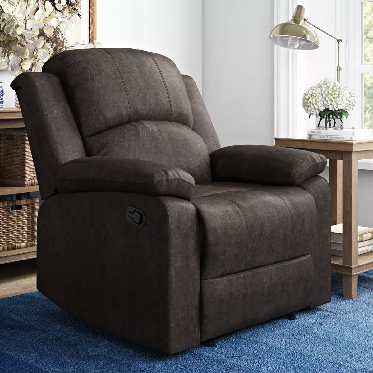 Recliner Armchair Manual Recline 3 Positions Brown 400 lb Capacity