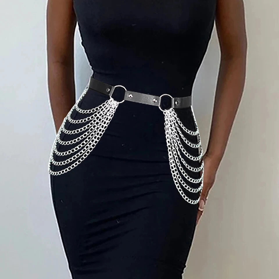 Plus Size Faux Leather Harness Belt for Women Chain Waist Punk Gothic Strap Wear - Image 4 of 4