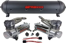 airmaxxx Dual 480 Chrome Compressors w/5 Gal Black Aluminum Air Tank Kit