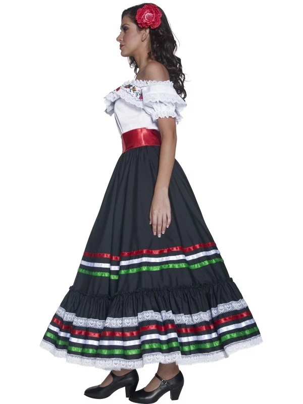 Vestido y faja del Cinco de Mayo mexicano negro blanco y rojo Señorita para dama 2 piezas Foto 2 de 3