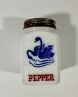 Vintage Hazel Atlas Swan Design Milk Glass Pepper Shaker With Red Lid Antique