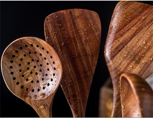 7-piece Teak Tableware Set: Skimming Spoon, Colander, Cooking Spoon & More - Picture 10 of 29