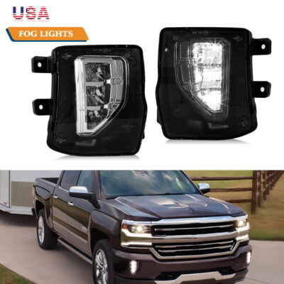Front Bumper Lamps Black Led Fog Lights For 2016 2017 2018 Chevy Silverado 1500