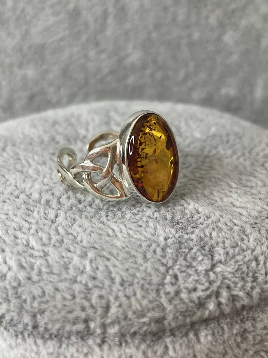 Natural Baltic Amber Ring with Sterling Silver. Cognac Amber Stone