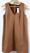 Loft Brown Faux Suede Mini Shift Dress Size 4 V-Neck Casual Spring Boho Preppy