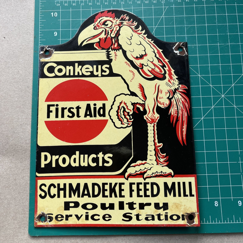 Conkeys First Aid Products Sign in Porcelain Enamel  Vintage 10"x 7"
