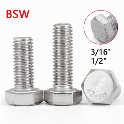 3/16'' 1/2'' BSW Hex Head Screws Hex Bolts Imperial Fully Threaded A2 Stainless