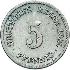 German Empire - Germany - J: 3 - Coin - 5 Pfennig 1889 F