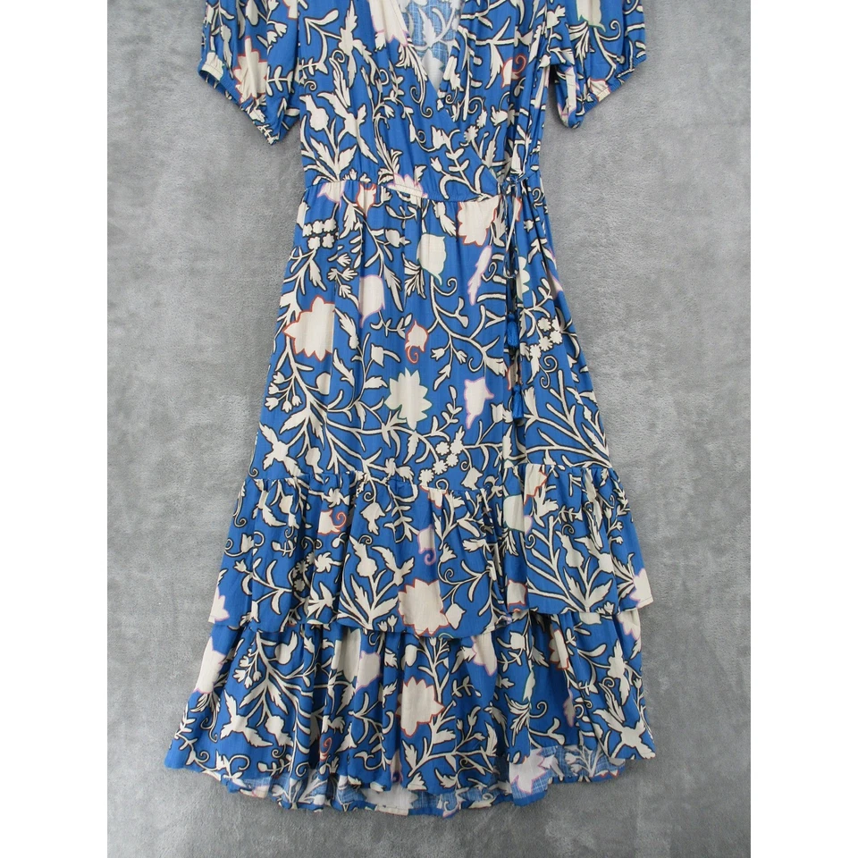 Vestido Knox Rose Envolvente Grande Azul Floral Midi Borla Corbata Bolsillos Boho Azul Foto 4 de 4