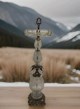 Vtg 27"T Rick Bar Sales Brass/ Crystal@ Prisms Ashtray Smoke Stand Read Look