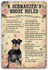 Schnauzer Dog Metal Tin Sign Wall Decor House Rules Retro Decor 12x16