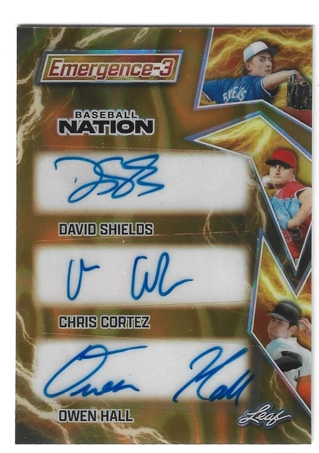 David Shields Chris Cortez Owen Hall 2025 Leaf Baseball Nation Auto Gold 1/1