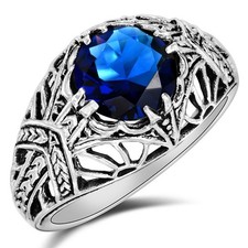 2CT Treated Blue Sapphire 925 Sterling Silver Vintage Art Ring Sz 7 XB3-7
