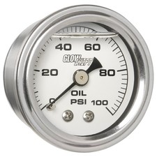 Glowshift Liquid Filled 100 Psi Oil Pressure White Mechanical Gauge 1-12 38mm