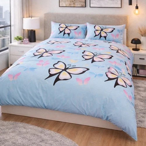 Lipstick Tilly Blue Queen Bed Quilt Cover Set. Butterflies Print