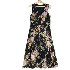 VTG Emma & Michelle Dress SZ 6 Women Black Floral Sleeveless V-Neck Maxi Y2K 90s