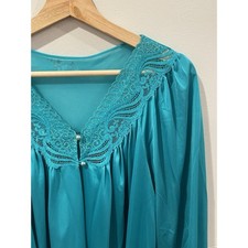 Vintage Shadowline Nightgown Size Large Silky Nylon Peacock Blue Lingerie USA