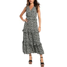 Lulu's Spring In Your Step Black Floral Tiered Maxi Dress Size XS