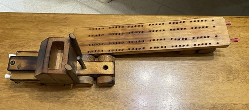 Vintage Wooden Flat bed Semi Truck Cribbage Board Game 4 Pegs 23" Long Together - Picture 9 of 9