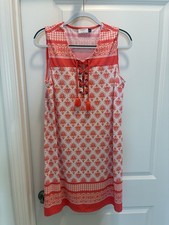 Talbots Cabana Dress Sz L, Coral & White Print