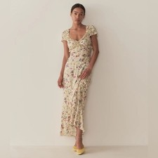 NEW DOEN Valerine SIlk Blend Dress Windswept Blooms Cream Floral | US XS