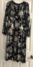 Karen Kane Sz S Small Black/Cream Embroidered  Long Sleeve Tassel Dress Boho