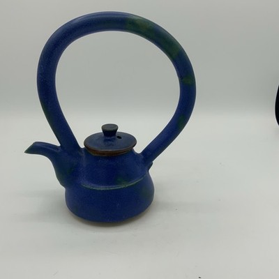 Unusual Small Asian Teapot Blue And Green With Lid W/Makers Mark