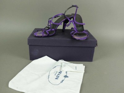sexy Prada Riemchen Sandalette 37,5 lila Satin Slingback Highheels Stiletto (W)