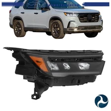 Passenger Right Side Full LED Headlight Black Headlamp For Honda Pilot 2023-2025