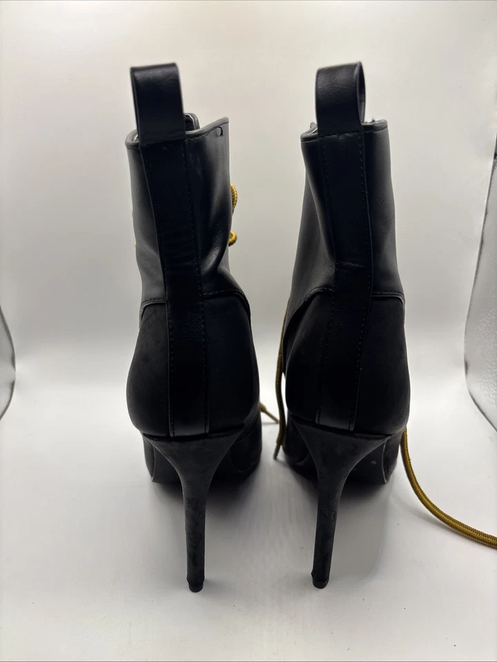 Zapatos para mujer Liliana talla 5,1/2 negros veganos con cordones punta abierta botas de tacón de moda Foto 4 de 4