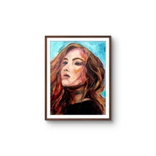 11”x14” Oil on Canvas Panel Woman Portrait Red Hair Home Decor
