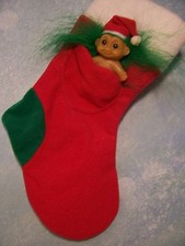 CHRISTMAS STOCKING WITH 2" BABY SANTA - 9" Russ Troll Item - NEW STORE STOCK
