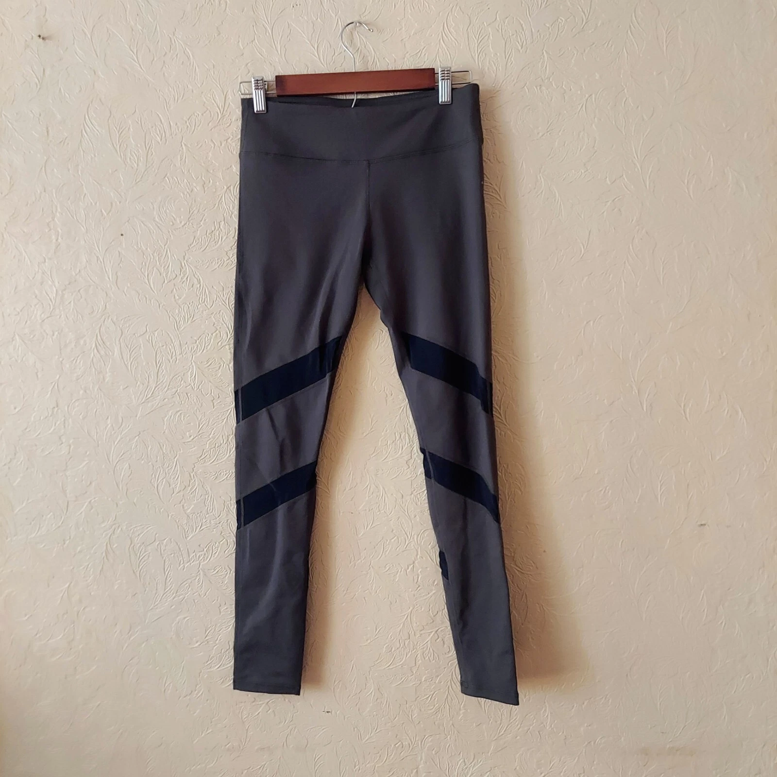 fabletics dark black mesh full length mid rise leggings