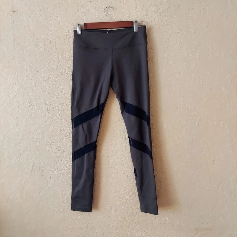 fabletics dark black mesh full length mid rise leggings