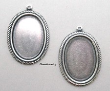  1412 ANTIQUED .925 STERLING SILVER PLATED ART DECO 25x18 BEZEL W/RING - 2 Pcs