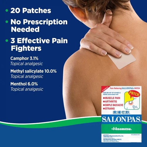 5 X Salonpas 20 Cerotti Hisamitsu Antidolorifico Artrite Tensioni Muscoli Schiena - Foto 3 di 4