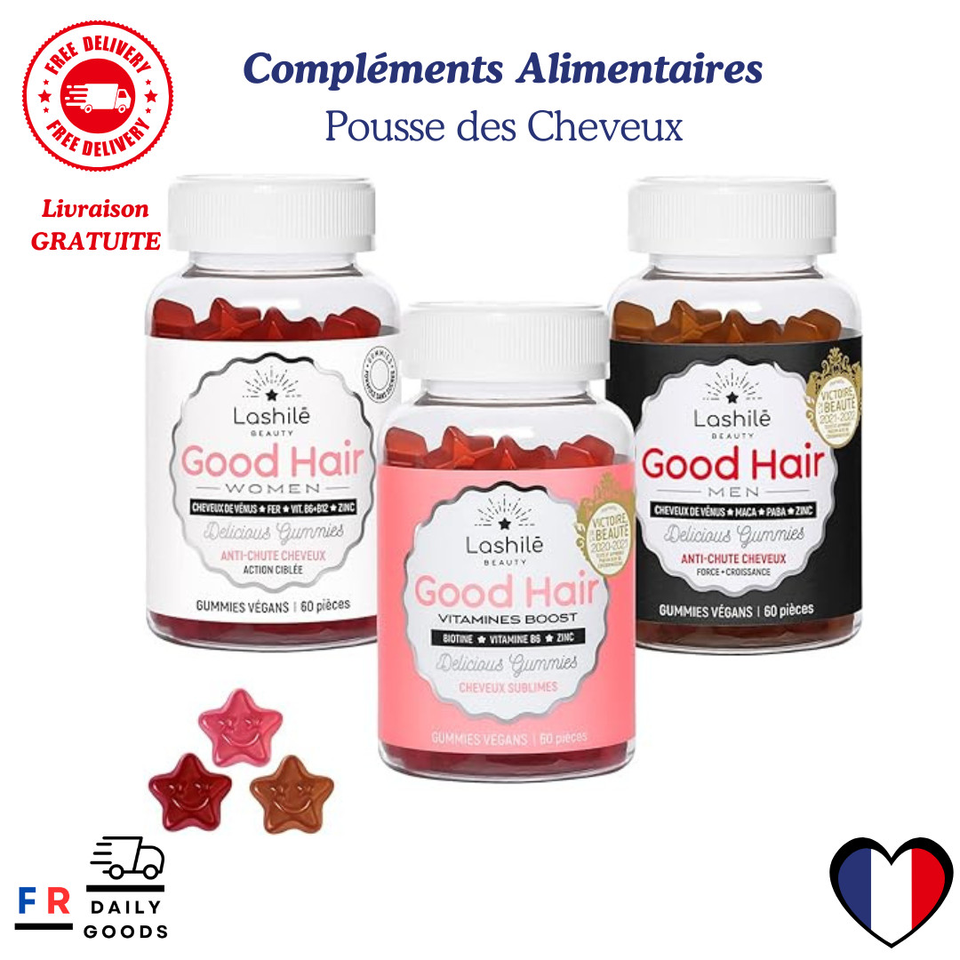 Compléments alimentaires pousse des cheveux et anti-chute 3 x 60 gummies routine beauté