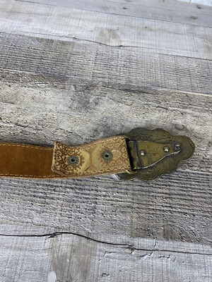 Vintage Caché Fashion Belt Bling Buckle Brow/Gold Leather  display picture 1