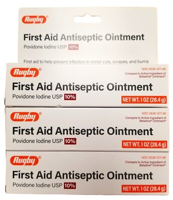 3 Pack, Rugby Povidone Iodine 10% First Aid Ointment 1 oz. Tube