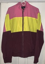 Fashion Nova Men Full Zip Tracksuit Jacket Pink Yellow Striped Mens Size XL