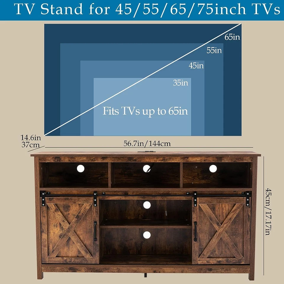 57'' LED Farmhouse Coffee Bar Cabinet Sliding Barn Door TV Stand w/ Power Outlet - Image 4 of 4