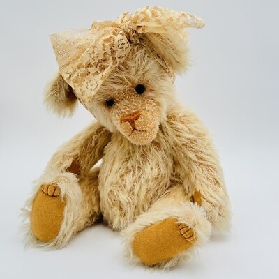 Schulte 100% Mohair Artist Teddy Bear With Lace Bow Jointed RARE