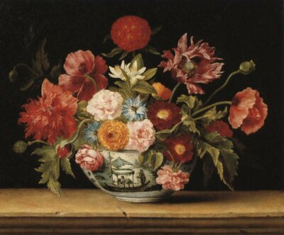 Oil painting nice flowers still life Chinese-Bowl-With-Flowers-Jacques-Linard