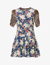 RIXO Dion Contrast Print Floral Leopard Silk Mini Dress BNWT UK 10 SMALL