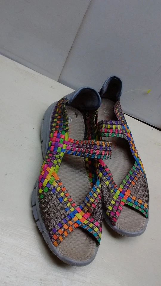 Bernie Mev Blue Yellow Fabric Slip On Mary Jane Wedge Ballet Women Shoe  9.5M 40 - Image 3 of 4