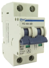 YuCo YC-63-2D Miniature Din Rail Circuit Breaker D-Curve 63-Amp 2P 480VAC 220VDC