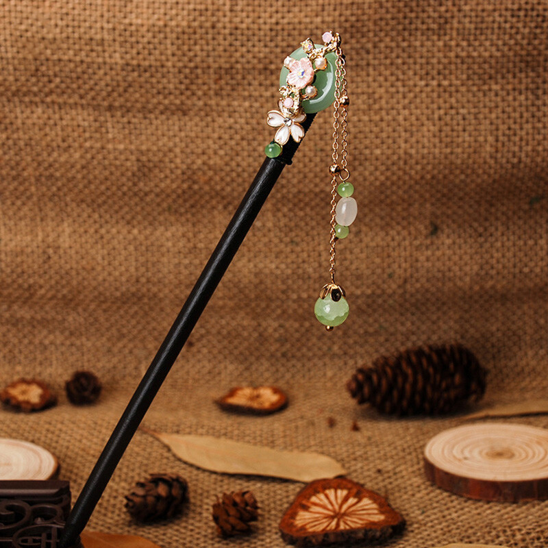 Vintage Style Wooden Hair Stick Tassel with Flower Hairpin ZH