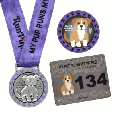 NEW Virtual Race 5k/10k/13.1 Medal & Bib - Running with My Dog