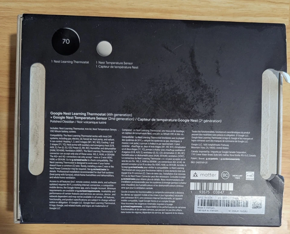 Google Nest Learning Thermostat (4th Gen) with 2 Nest Temperature Sensors - Image 2 of 3